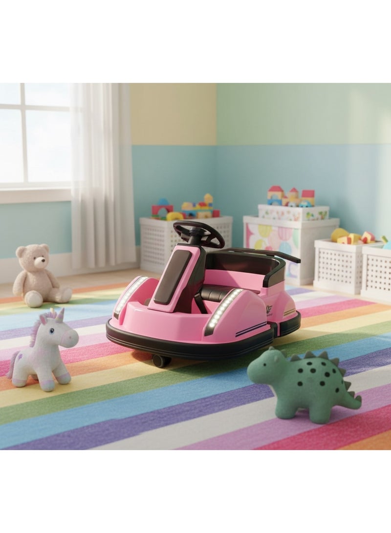 سيارة صحن طائر كهربائية فاخرة للأطفال مع ريموت كنترول وإضاءة LED متعددة الألوان وموسيقى بلوتوث - تقنية الدوران 360 درجة ووضع الهزاز للأطفال من عمر سنة إلى 8 سنوات - Image 1